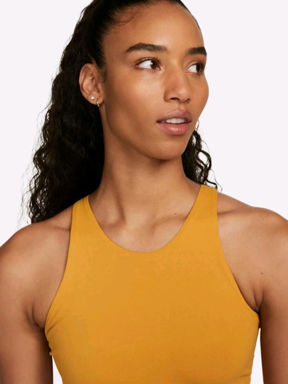 3 For $30😃 Nike Yoga Dri-Fit Lux Cropped High Neck Top Sports Bra In Gold Suede - Picture 3 of 9